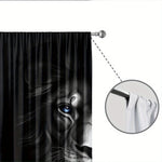 rideau lion noir gris motif géométrique moderne anneaux métalliques polyester chambre salon