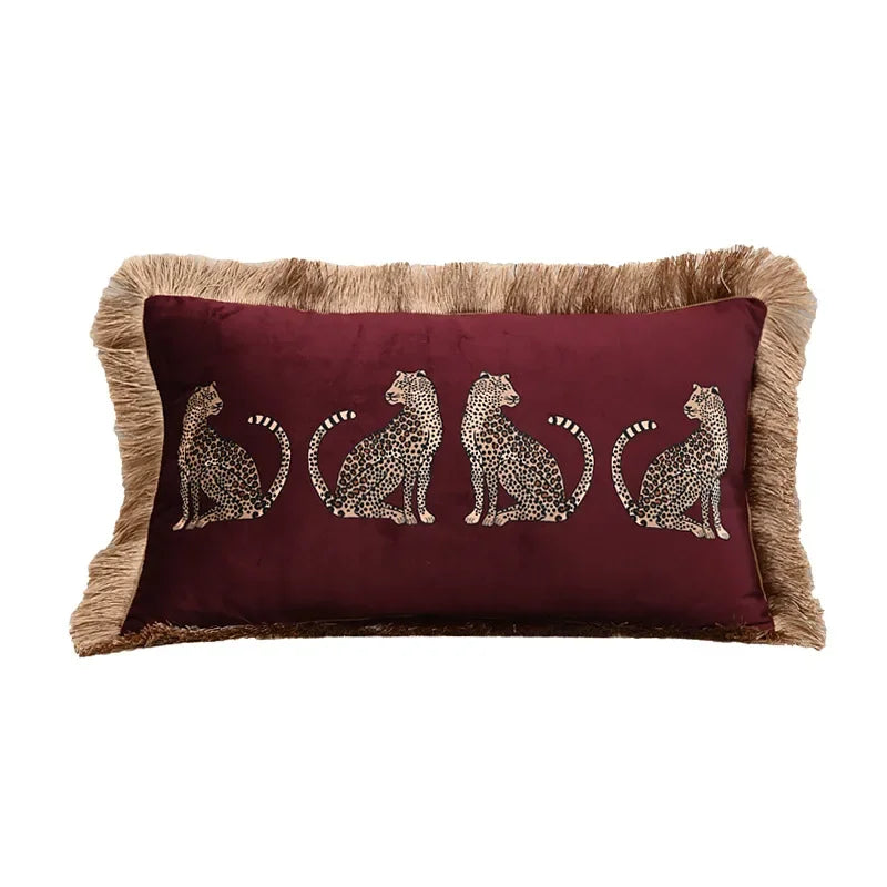 taie d'oreiller carrée léopard doré vintage tassel adhésif décorative verte noire polyester coton 45x45cm