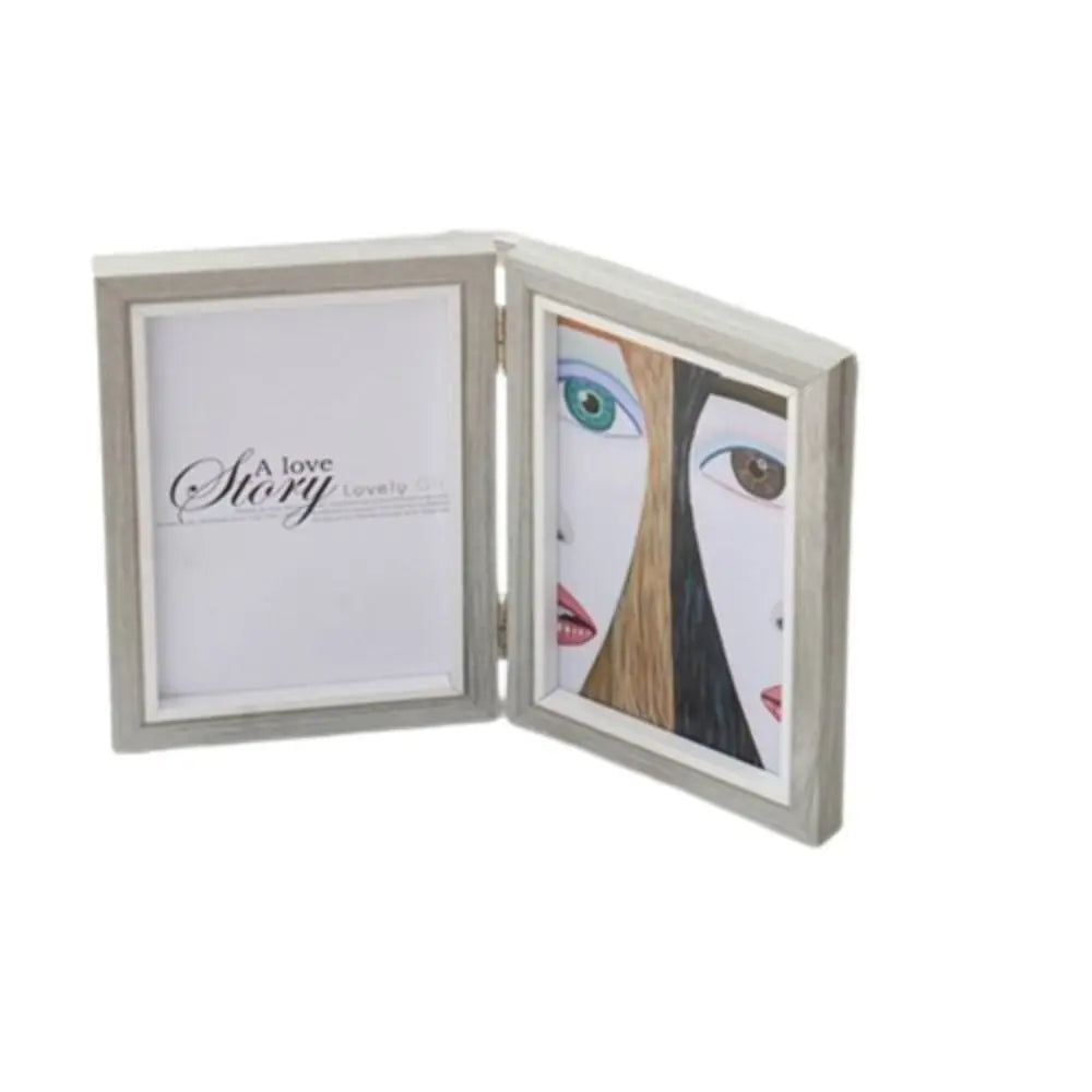 cadre photo pliable bois clair charnières métalliques photos multiples champêtre vitre transparente