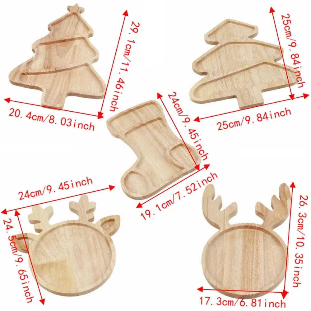 assiettes bois naturel assiettes noël forme d'arbre cerf décoration festive modernes