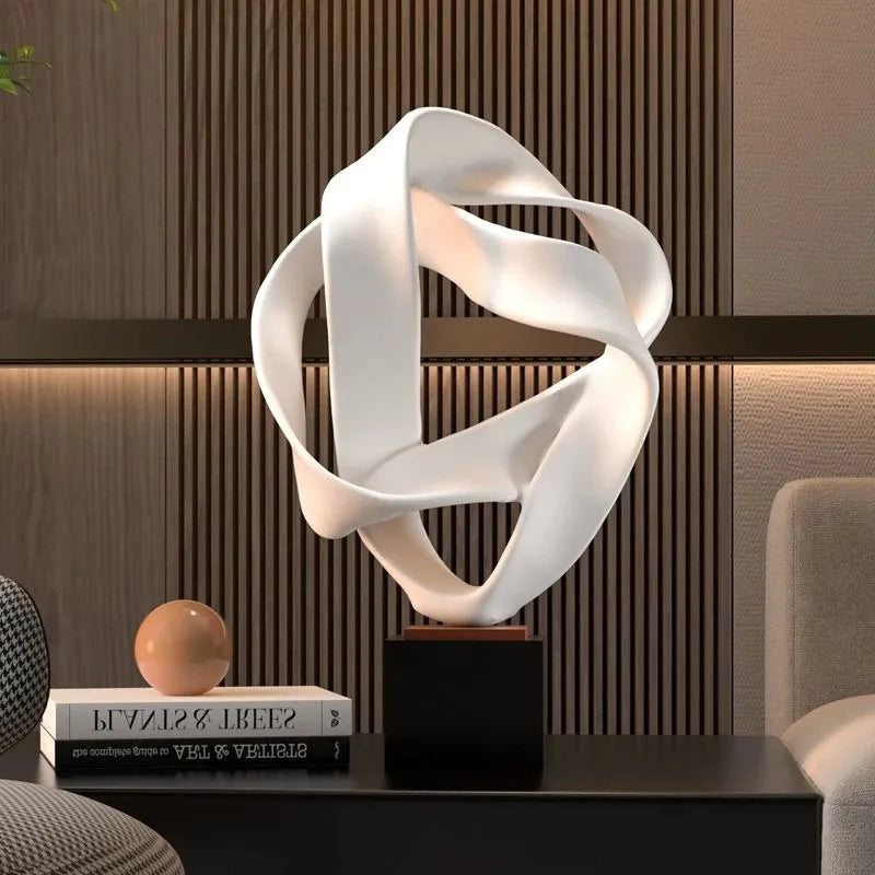 sculpture moderne résine blanche ondulée entrée salon décoration contemporaine simple fixations noires base