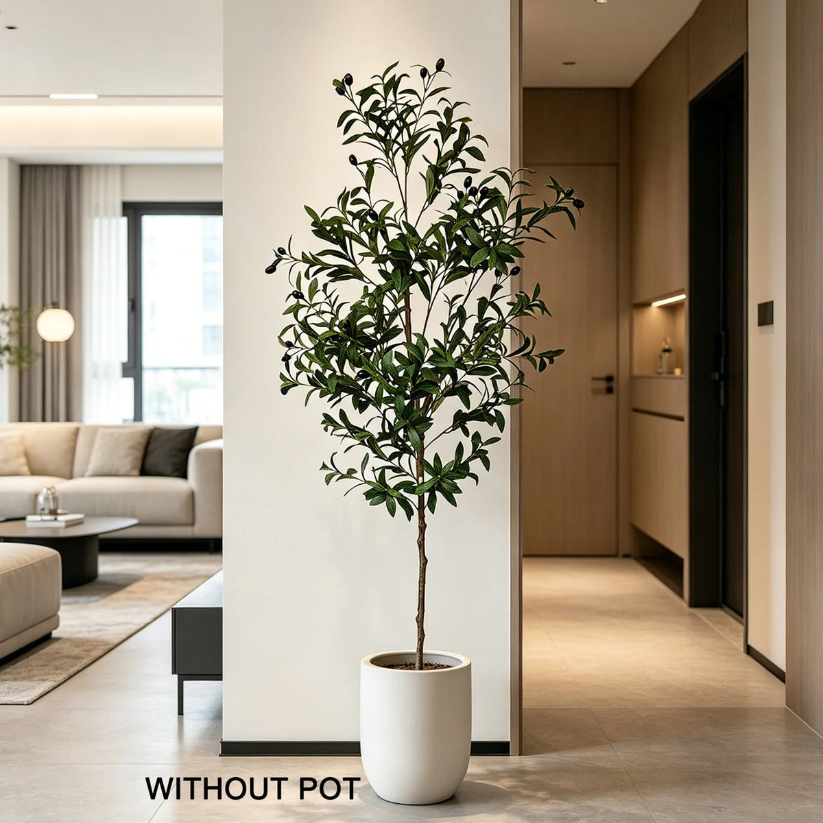 arbre artificiel olivier vert feuilles fines pot blanc extérieur intérieur salon decoration 180cm hautequalité
