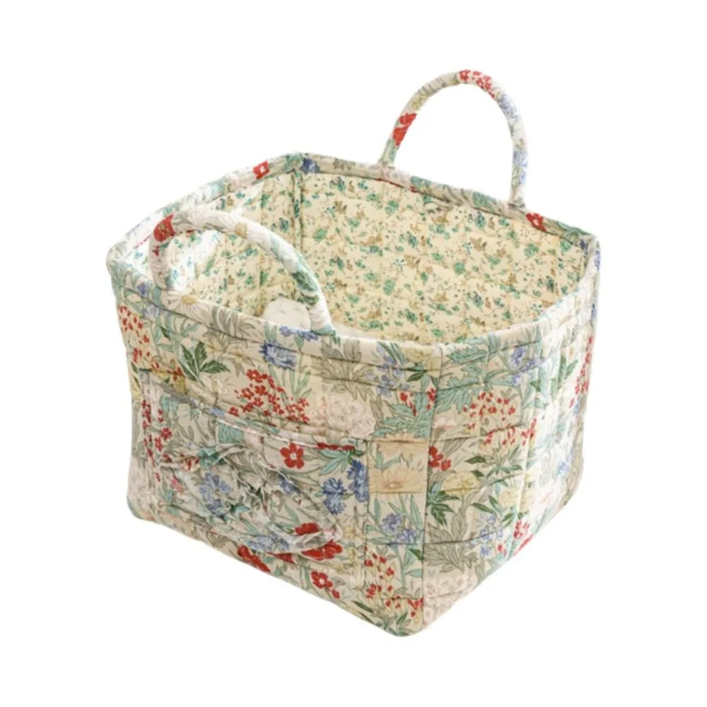 paniers rangement tissu floral multicolore vintage réutilisables armoire poignées transportables multifonctionnels