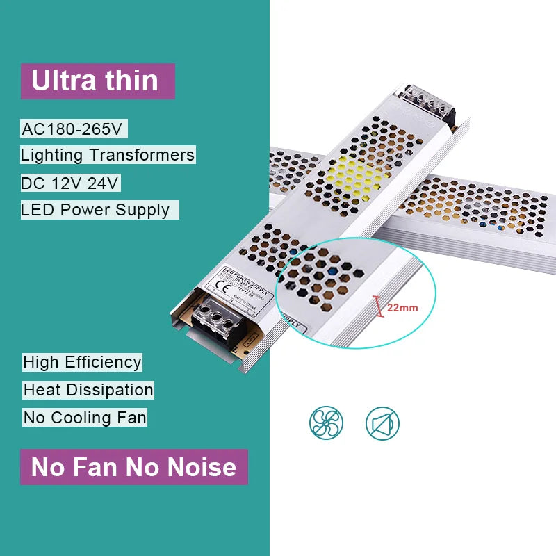 transformateur led ultra fin 12v 24v 60w 100w 150w 200w 300w 400w blanc moderne