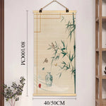 rideau rouleau bambou art traditionnel oriental fleurs oiseaux motifs crochets métalliques opaques entrée maison