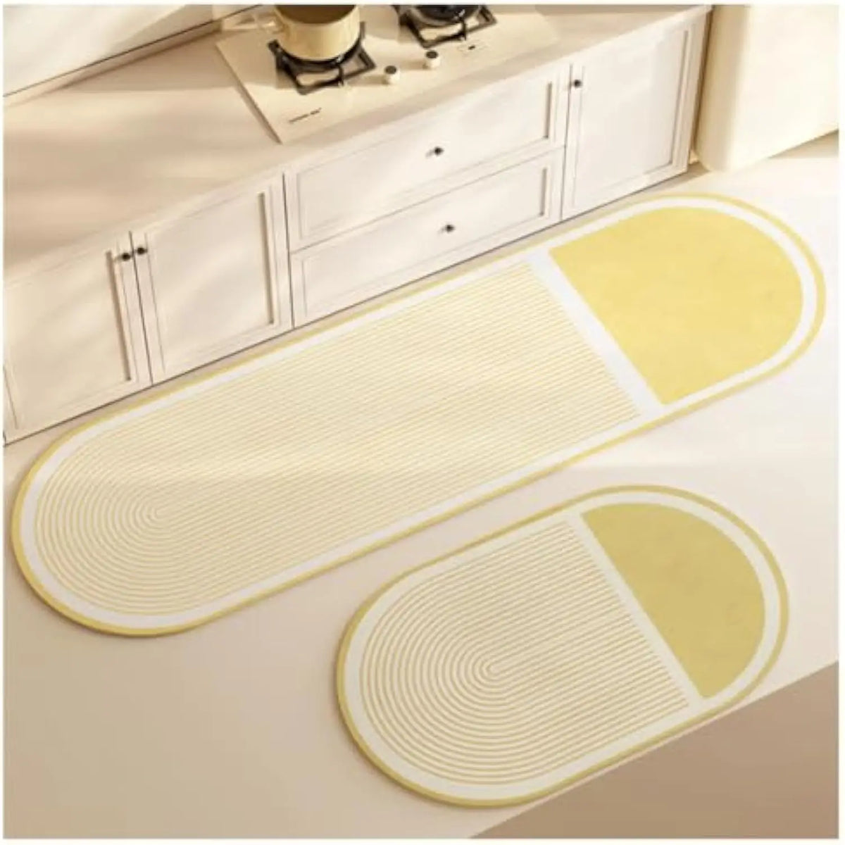 tapis sol moderne beige clair rayures horizontales antidérapant résistant taches lavable maison camping voyage