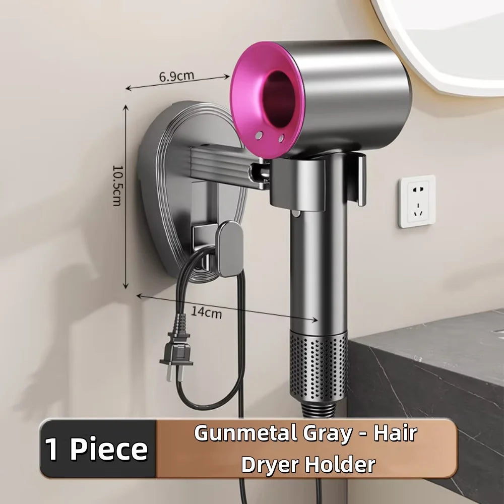 porte sèche cheveux support mural rotatif moderne adhésif sèche cheveux unique beige gris rose