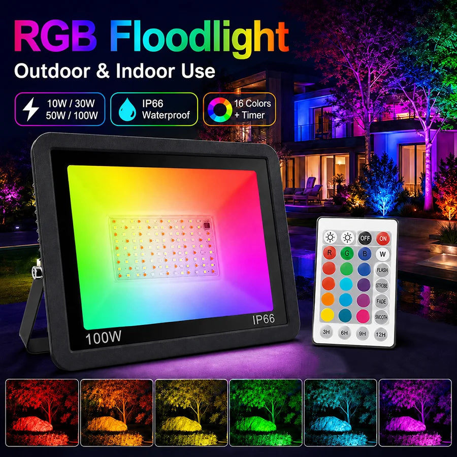 projecteur led rgb 100w ip66 waterproof modernes changement couleur modes dynamiques contrôle luminosité
