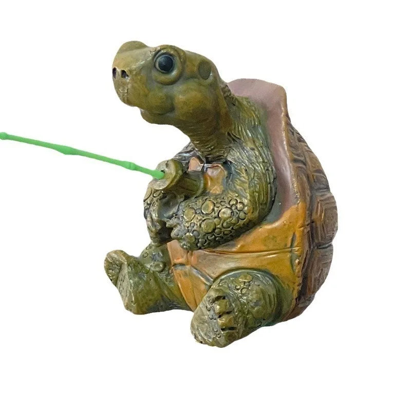 statue tortue pêche résine détaillée marron vert jaune décorative extérieure intérieure ornement jardin maison