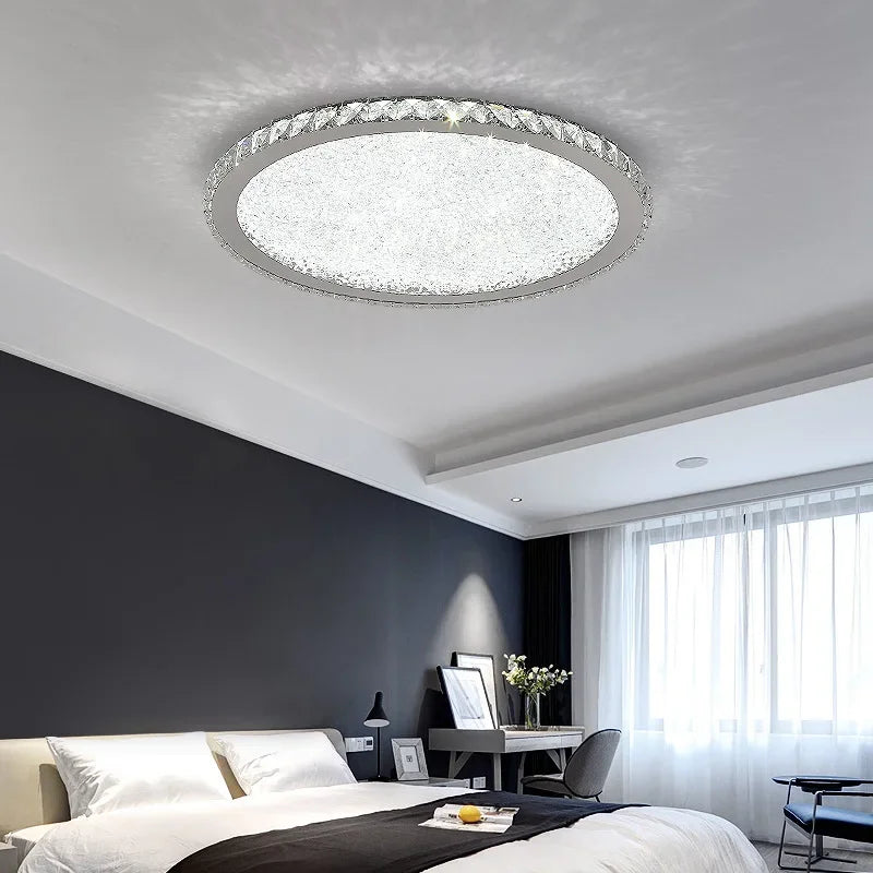 plafonnier led moderne cristaux brillants blanc doré élégant télécommande grande taille verre