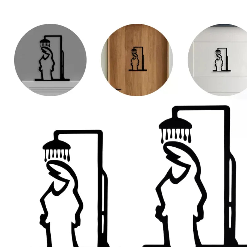 autocollant mural noir silhouette personne douche minimaliste linéaire décoration salle bain maison