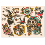 autocollants vintage tatouage multicolores têtes mort fleurs animaux opaques décoration maison stickers muraux traditionnels