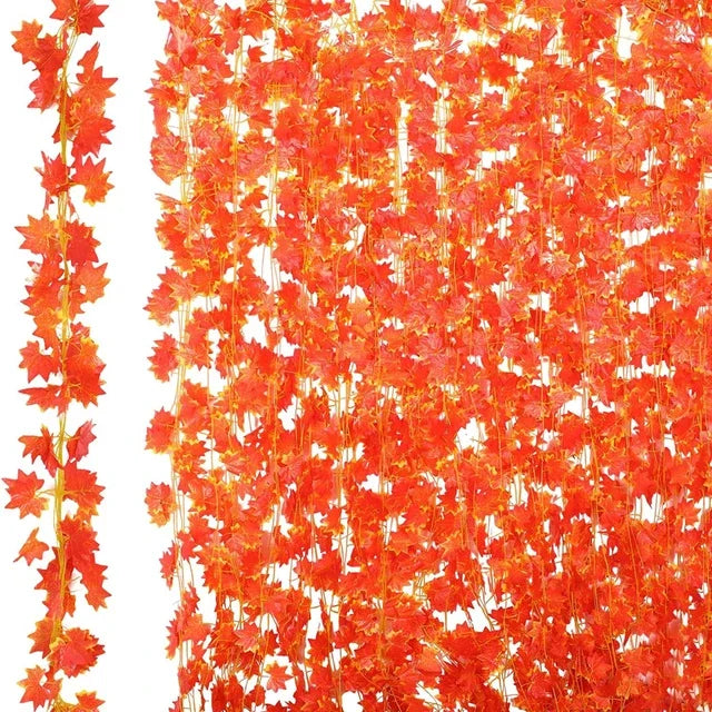 guirlande feuilles automnales maple orange rouge jaune extérieur naturelle clips decoration noel thanksgiving mariage