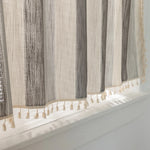 Rideau half rayés semi transparent bohème franges finition lin aspect texturé chambre