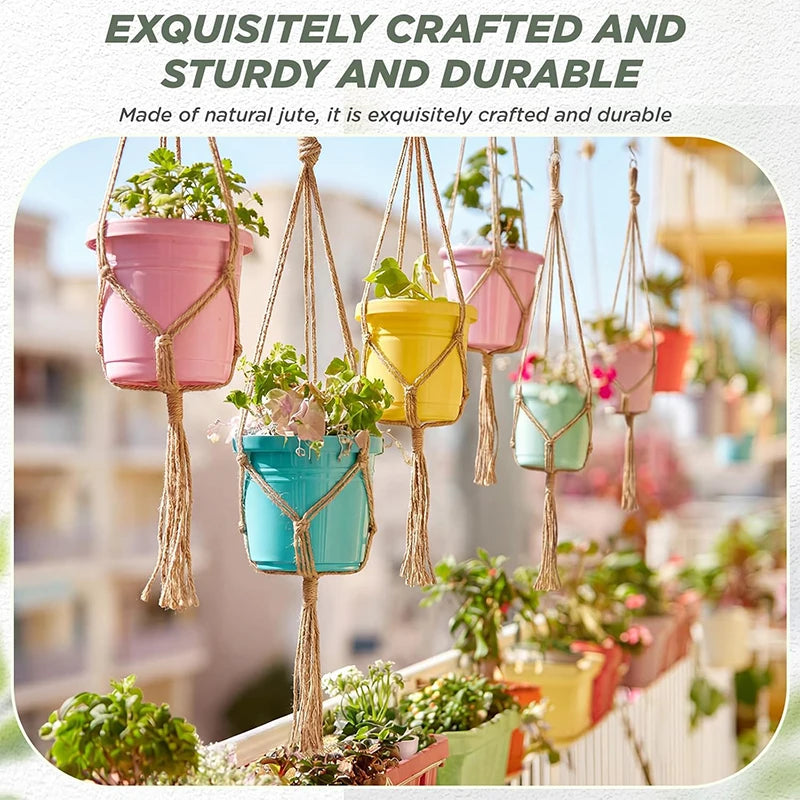 supports plante suspendue macramé boho tissé beige blanc pot fleurs chaines jardins