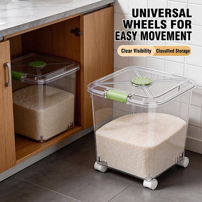distributeur riz couvercle rabattable poignée détachable réutilisable transparent vert clair moderne pratique