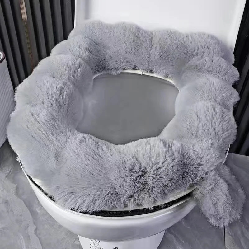 couvre siège toilette fourrure synthétique gris blanc rose adhésif confortable doux