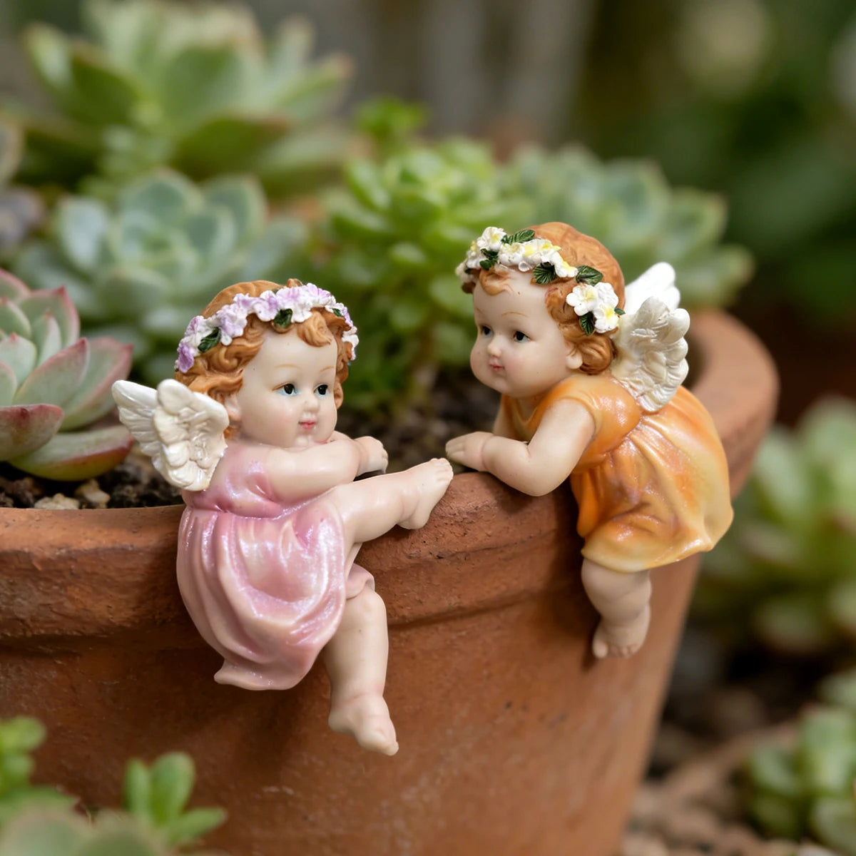 statue ange fée résine decoration jardin pot fleurs balcon ornement angel cherub wings flowers