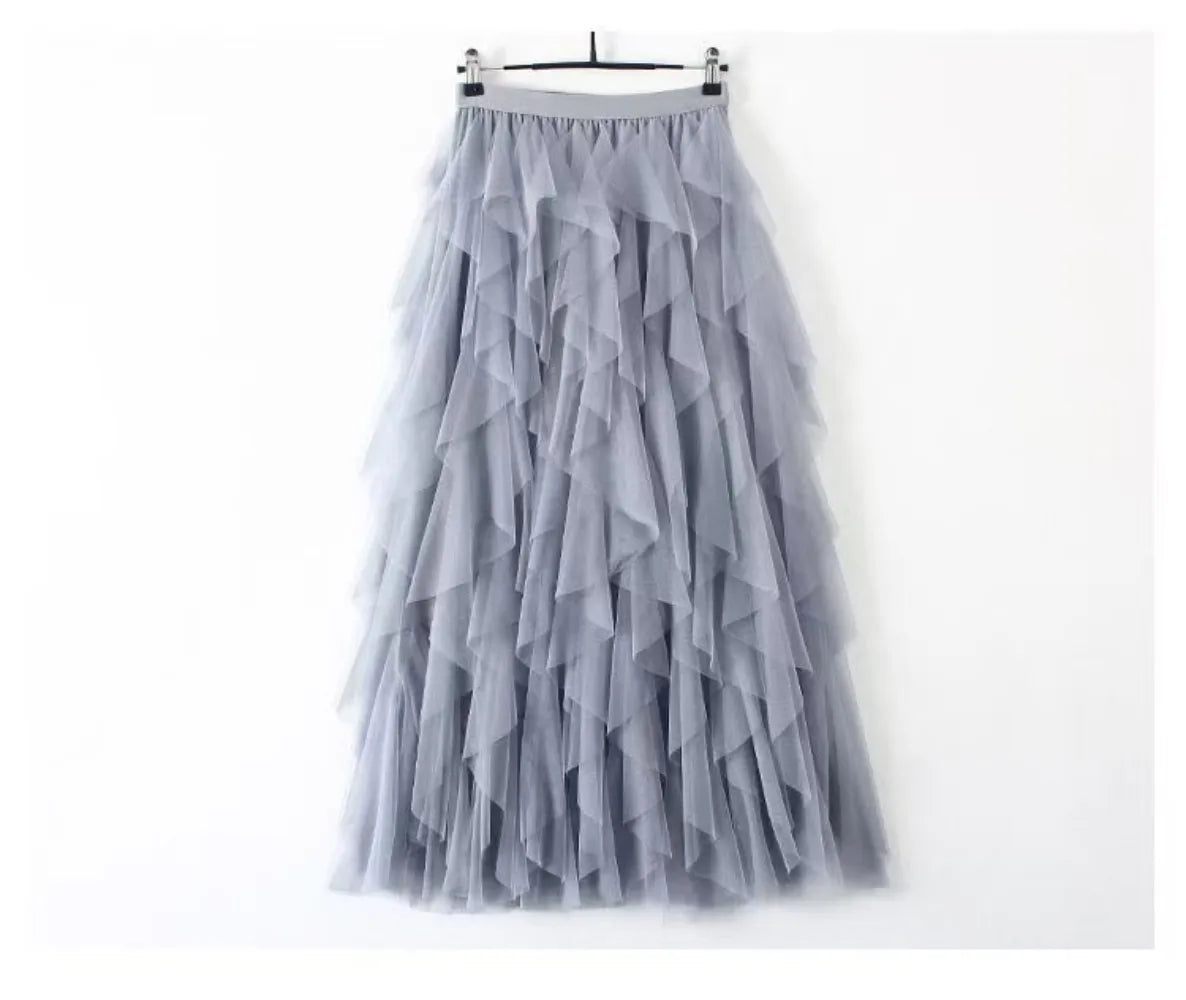 jupe tulle plissée rose noir élégante féminine asymétrique mi mollet translucide junior femme