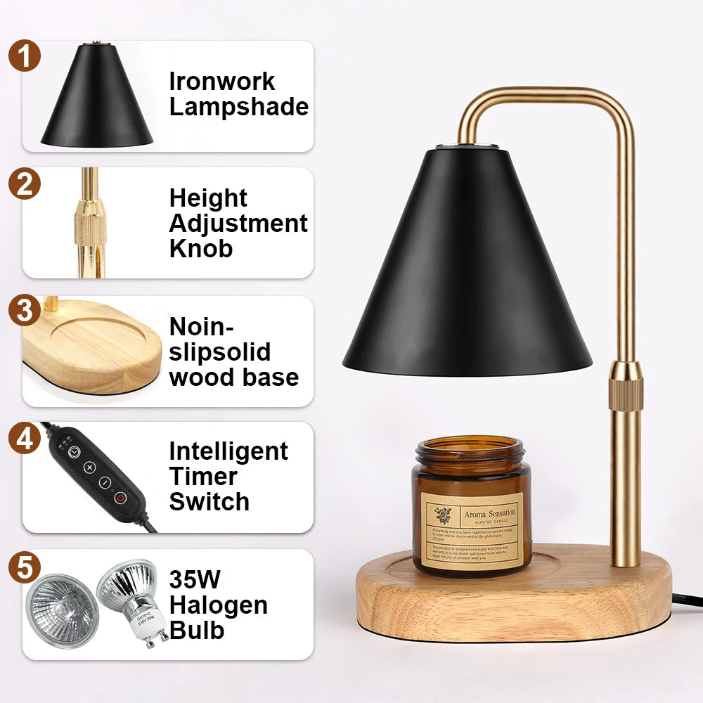 lampe chauffe bougies noir doré modernes minuterie réglable cire décoration intérieure minimaliste