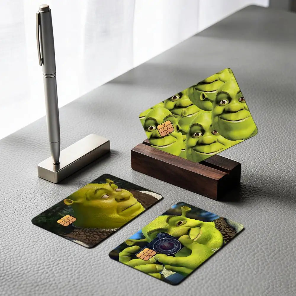 autocollants protection cartes bancaires face monstre vert shrek résistants rayures set pièces moderne illustratif