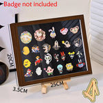 présentoir porte badges acrylique réutilisable contemporain bois marron noir clips badges