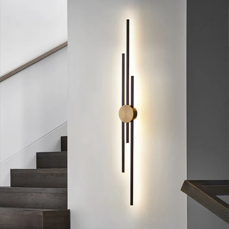 applique murale moderne minimaliste noir doré barres verticales éclairage chambre étude entrée led fixée