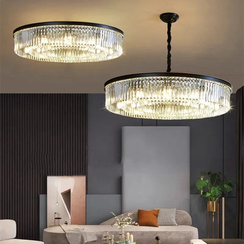Suspension lumineuse moderne cristaux noir doré transparent led
