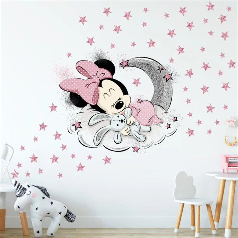 autocollant mural mickey minnie mouse dessin animé décoration chambre enfant sticker mur décoratif pvc