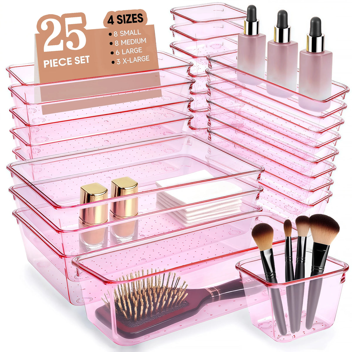 boîtes rangement rose transparentes points blancs modernes empilables utilitaires tiroirs multifonctions
