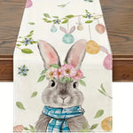 chemin table pâques lapins fleurs printemps jaune rose verte bleue pastorale imperméable polyester rectangle