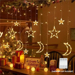 guirlande lumineuse étoiles lunes solaire led blanc doré moderne festif clips extérieur noël ramadan