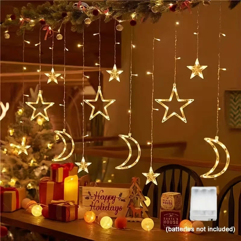 guirlande lumineuse étoiles lunes solaire led blanc doré moderne festif clips extérieur noël ramadan