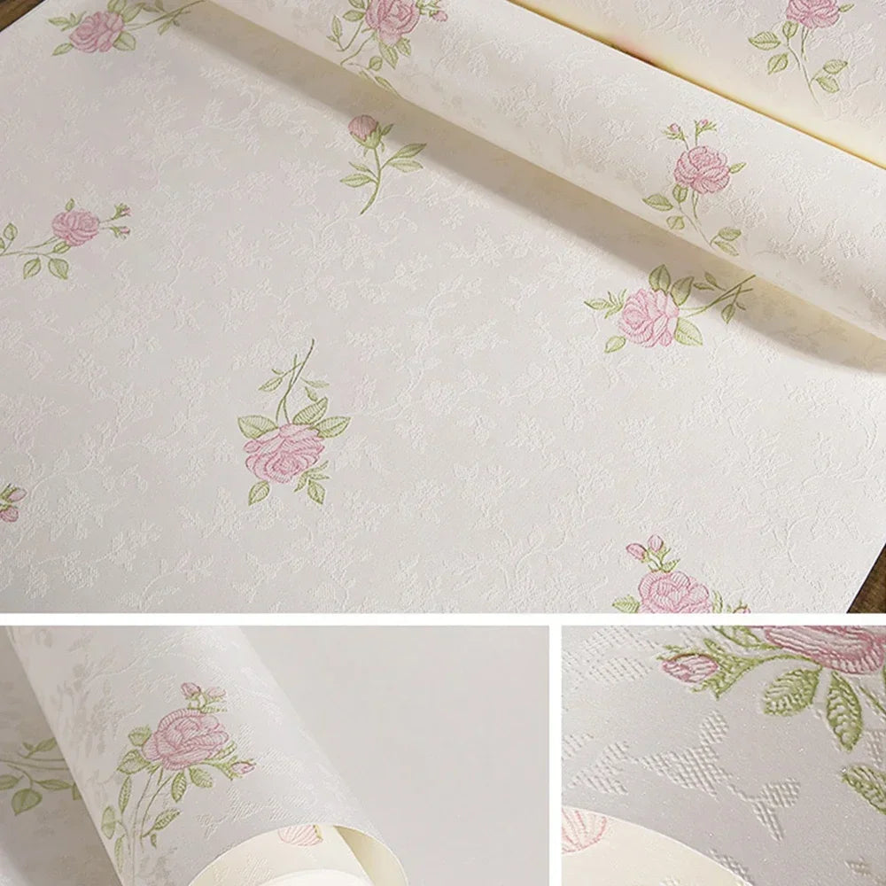 papier peint floral texturé blanc cassé rose violet bleu vert chambre salon étude enfants