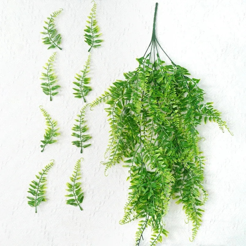 plantes artificielles cascade vert feuilles dentelées décoration naturelle suspensions osierextérieur accrochées 90cm