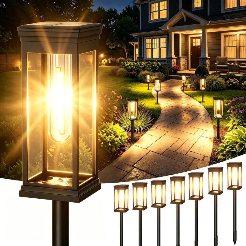 lampes solaires autonomes led étanches ip65 classique transparentes noir extérieur allée jardin fixations piquets