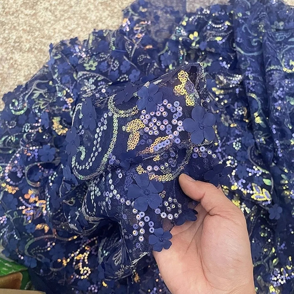 tissu violet rose vert bleu fleurs relief paillettes décoratif élégant polyester rayon hautequalité bricolage