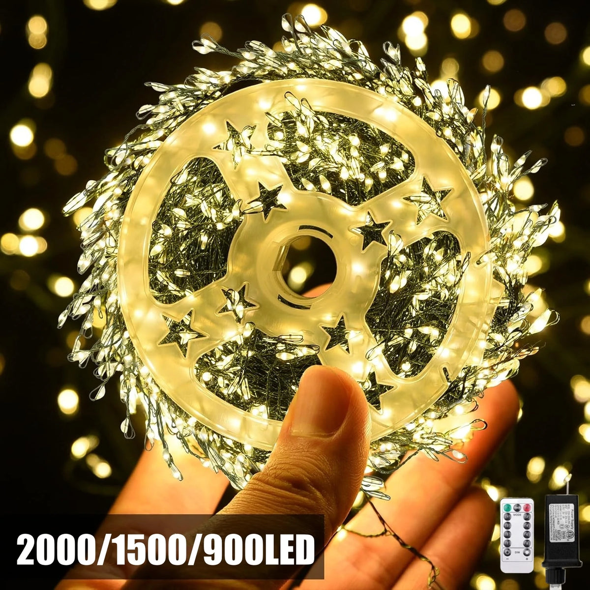 guirlande lumineuse 75m 2000leds étoiles branches moderne blanc doré halloween mariage noël télécommande clips