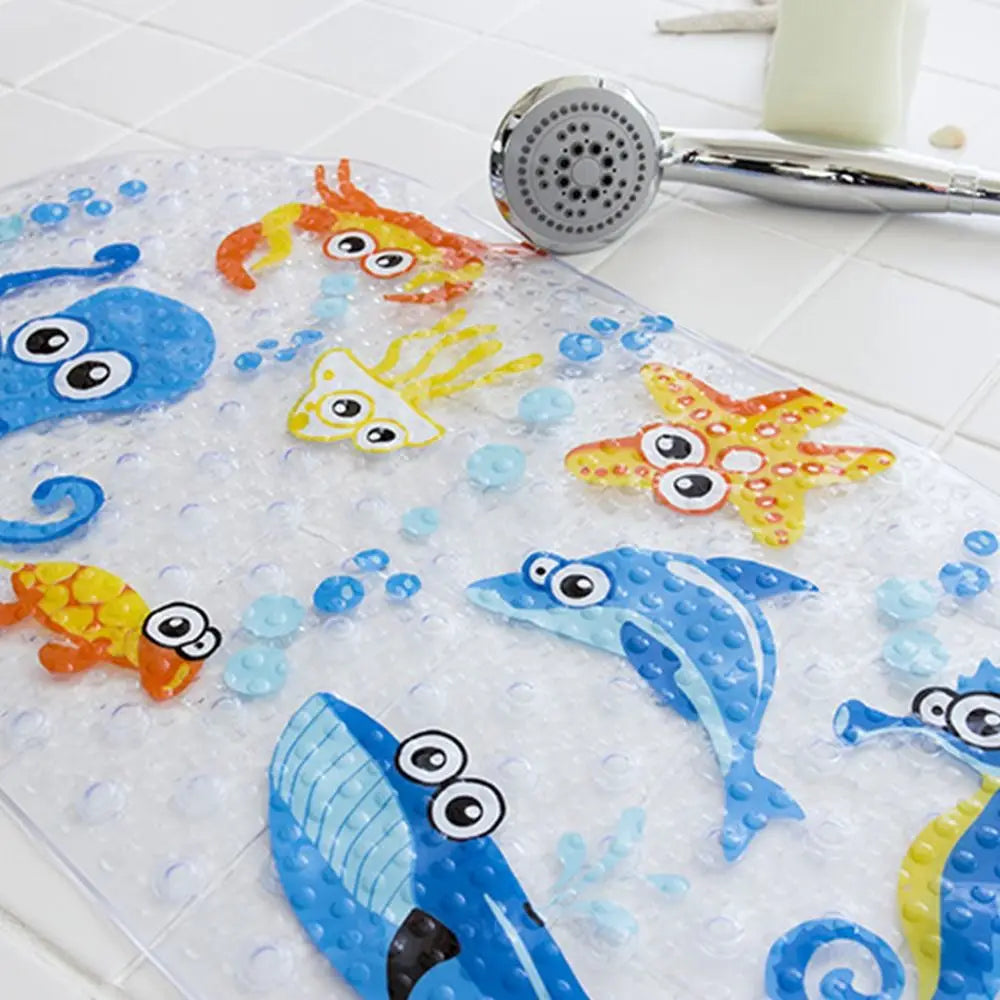 tapis bain antidérapant animaux marins poissons dauphins motifs floraux enfantin ludique transparent ventouses