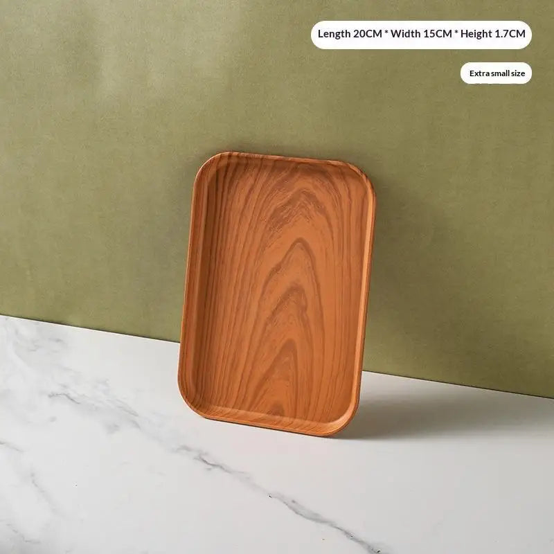 plateau service alimentaire plastique imitation bois moderne minimaliste marron clair foncé règle intégrée empilable