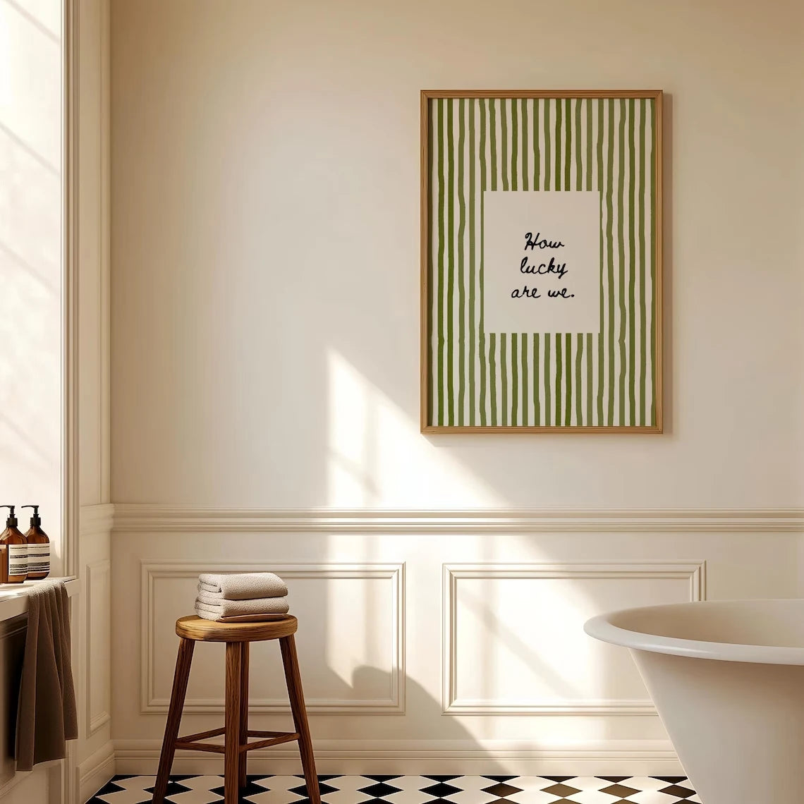 cadre mural moderne rayures vertes chambre bébé décoration vert olive