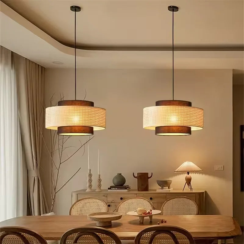 suspension lumineuse tissée marron clair moderne 40cm 50cm 60cm ajustable chambre restaurant étude