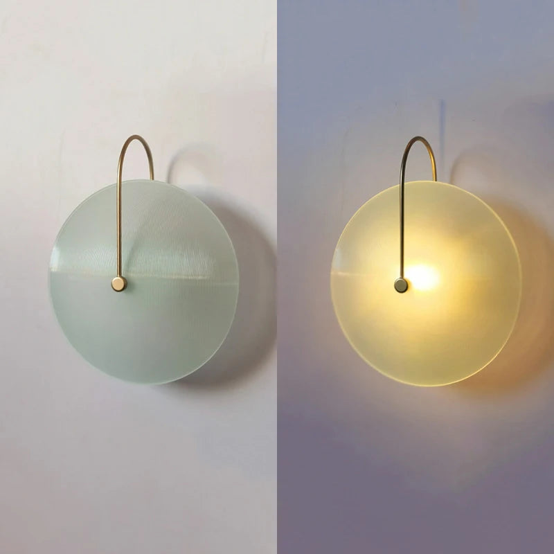 lampe murale led ronde verre moderne blanc doré transparent striée tringle