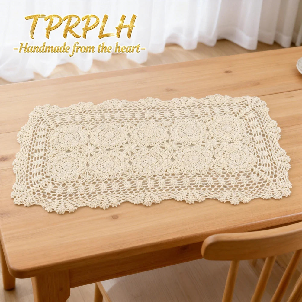 nappes dentelle motif floral vintage rustique blanc beige transparentes 40cm largeur decoration table champêtre