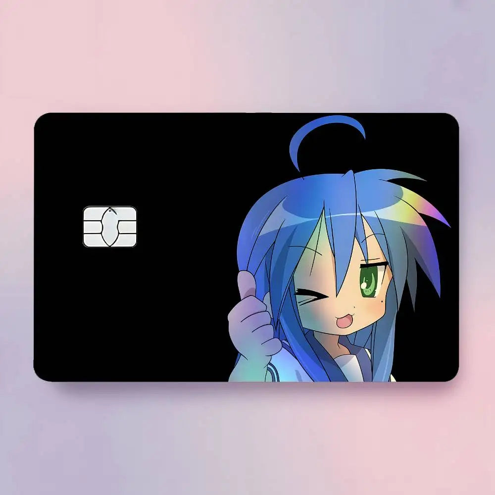 carte crédit personnalisée adhésive personnages animés holographique noir bleu vert arc ciel moderne illustratif