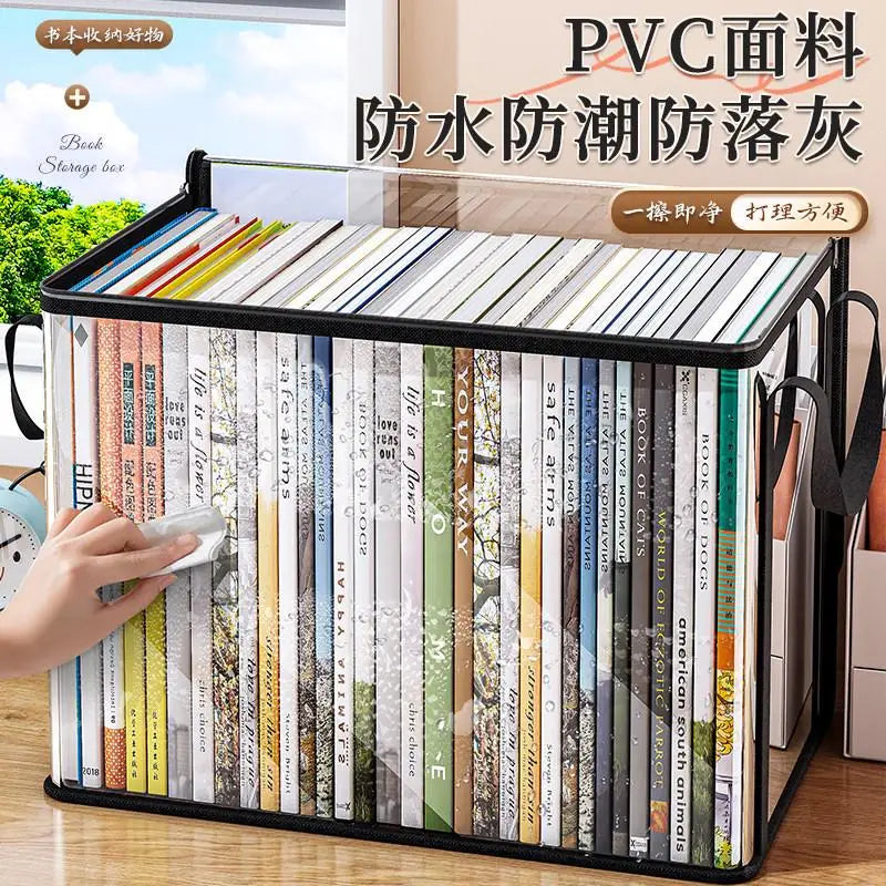 boîte rangement transparente moderne noir livres poignées amovibles couverture imprimée durable fermoir glissière