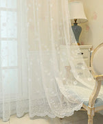 rideau blanc fleurs brodées tulle polyester classique translucide salon chambre