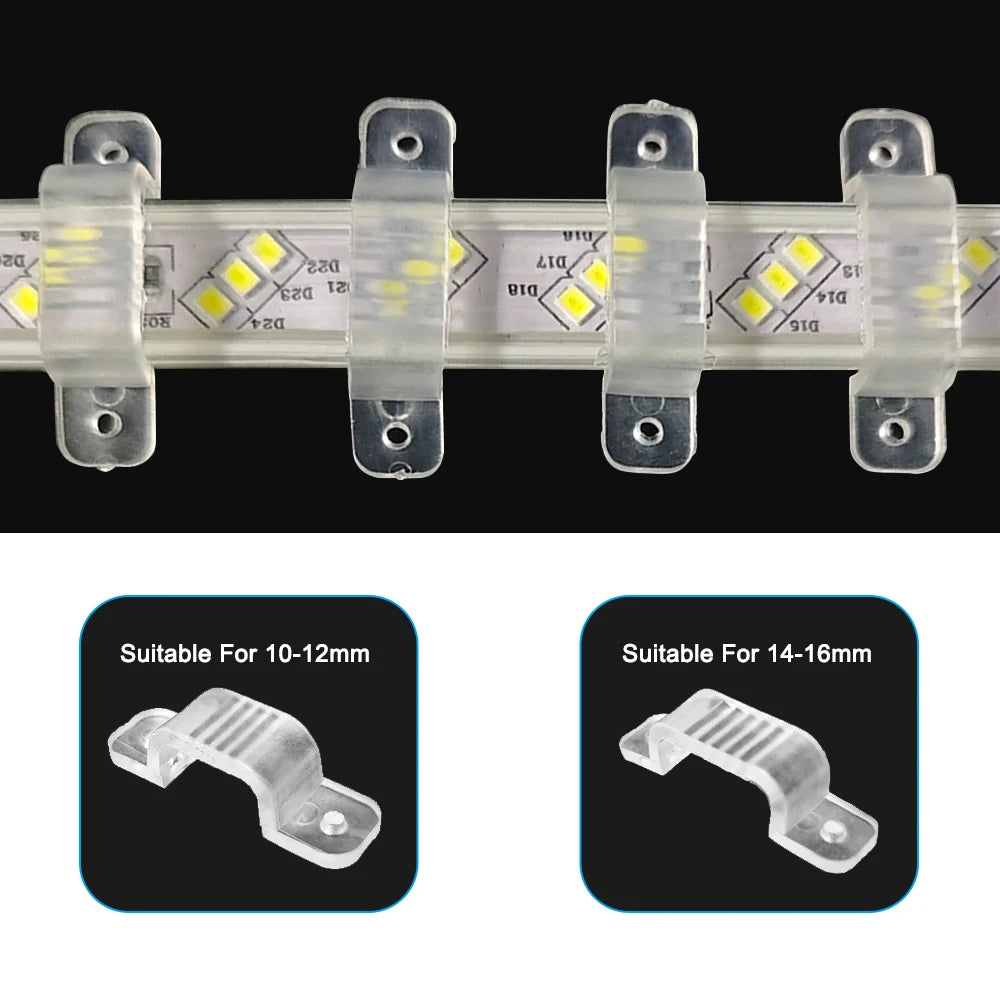 clips bandes lumineuses transparents rainurés 10mm 12mm 14mm 16mm silicone qualité haute