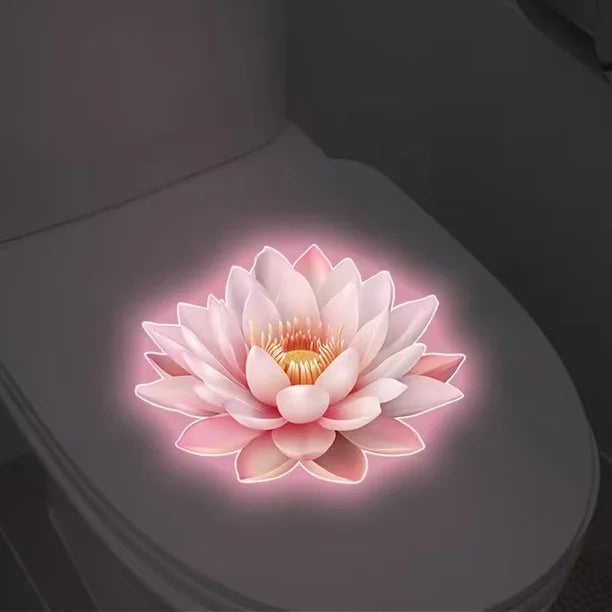 sticker mural moderne fleur lotus rose clair blanc jaune adhésif salle bain décoration nocturne