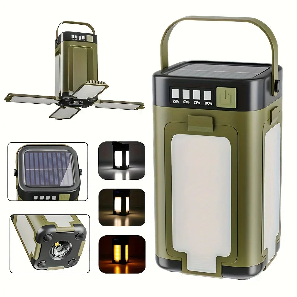 lampe solaire portable camping vert olive modes éclairage led recharge usb